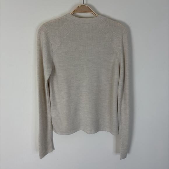 Veronica Beard Pearson Merino Wool Sweater Size Small Oatmeal Beige Button - Picture 2 of 12